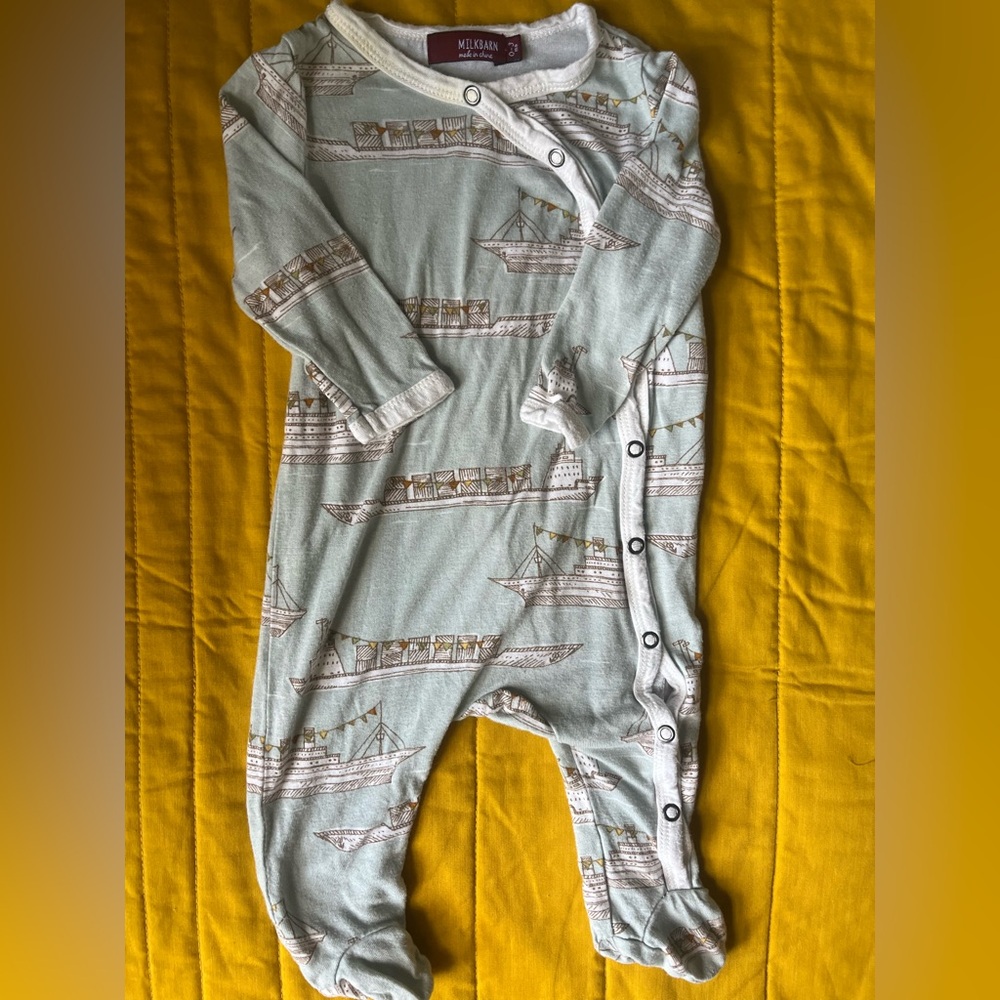 Mill barn Nautical Print footed onesie (0-3mo)